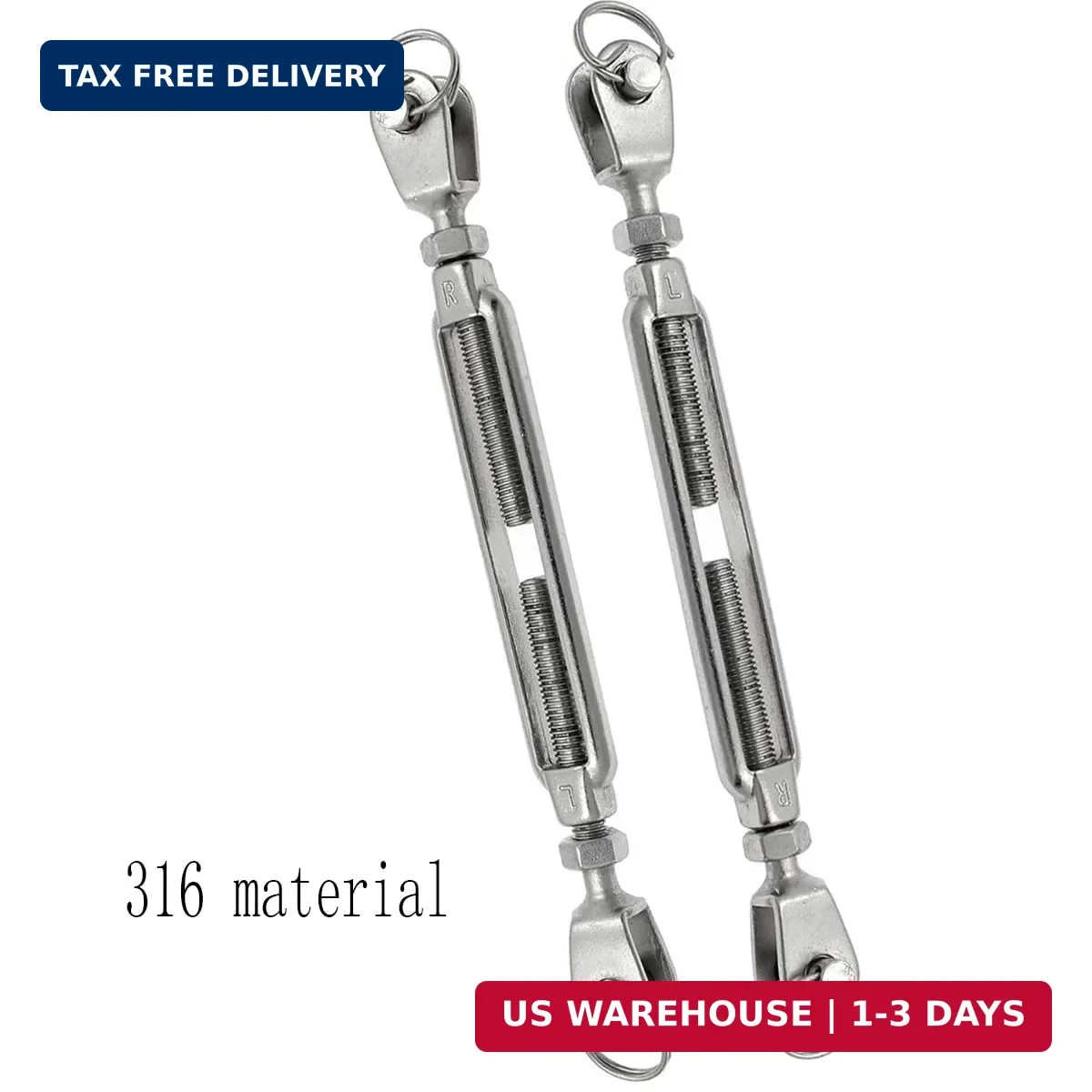 316 Stainless Steel Jaw and Jaw Open-Body Turnbuckle, 1/4″ (6mm) Thread Diameter