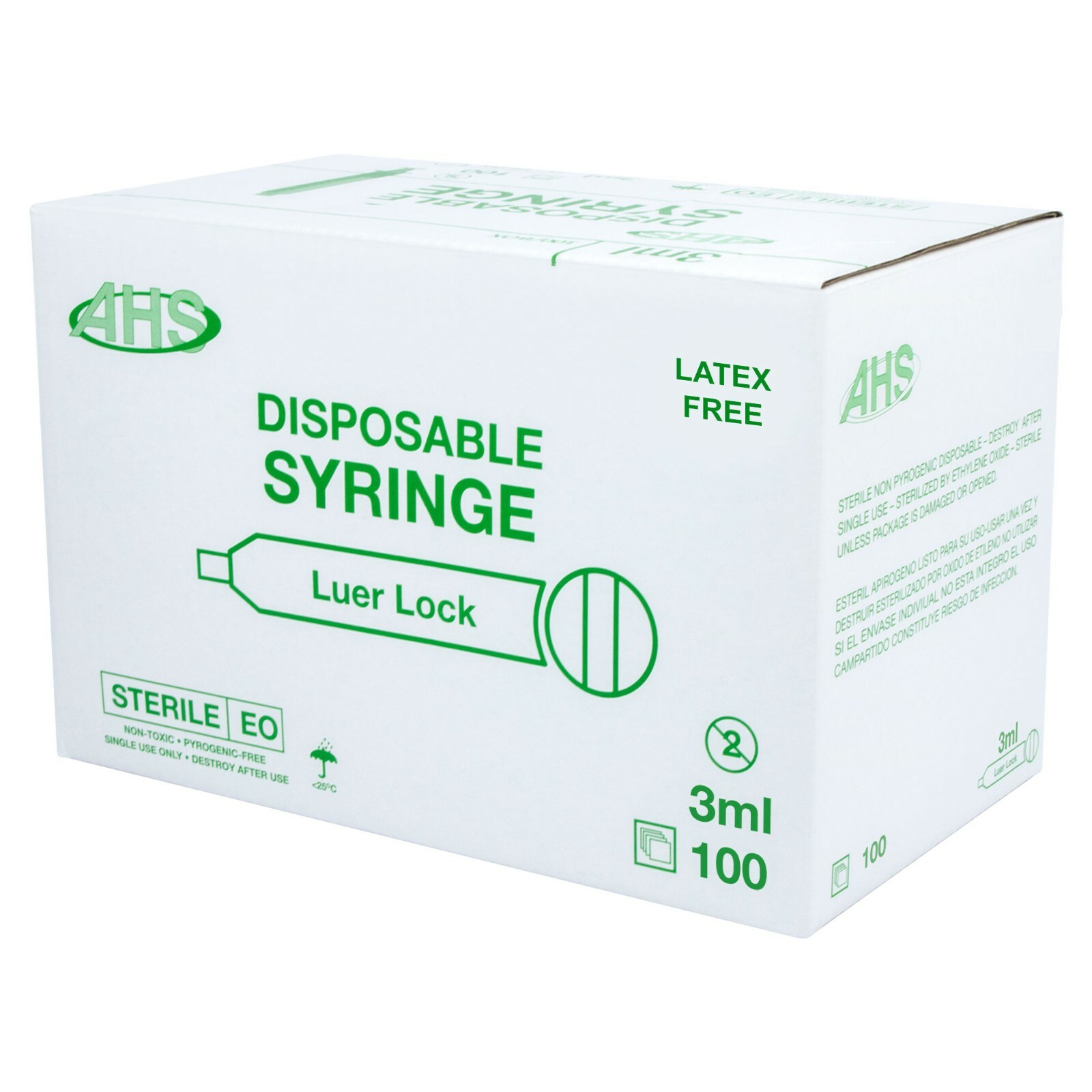 AHS 3ml 3cc Luer Lock Syringe, 1000/Case, Syringe Only No Needle