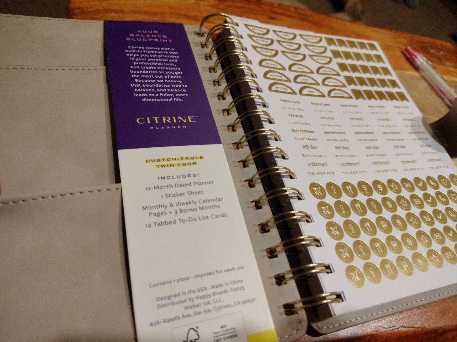 Citrine Planner academic year 26-27 Weekly/Monthly Spiral Faux Leather Planner