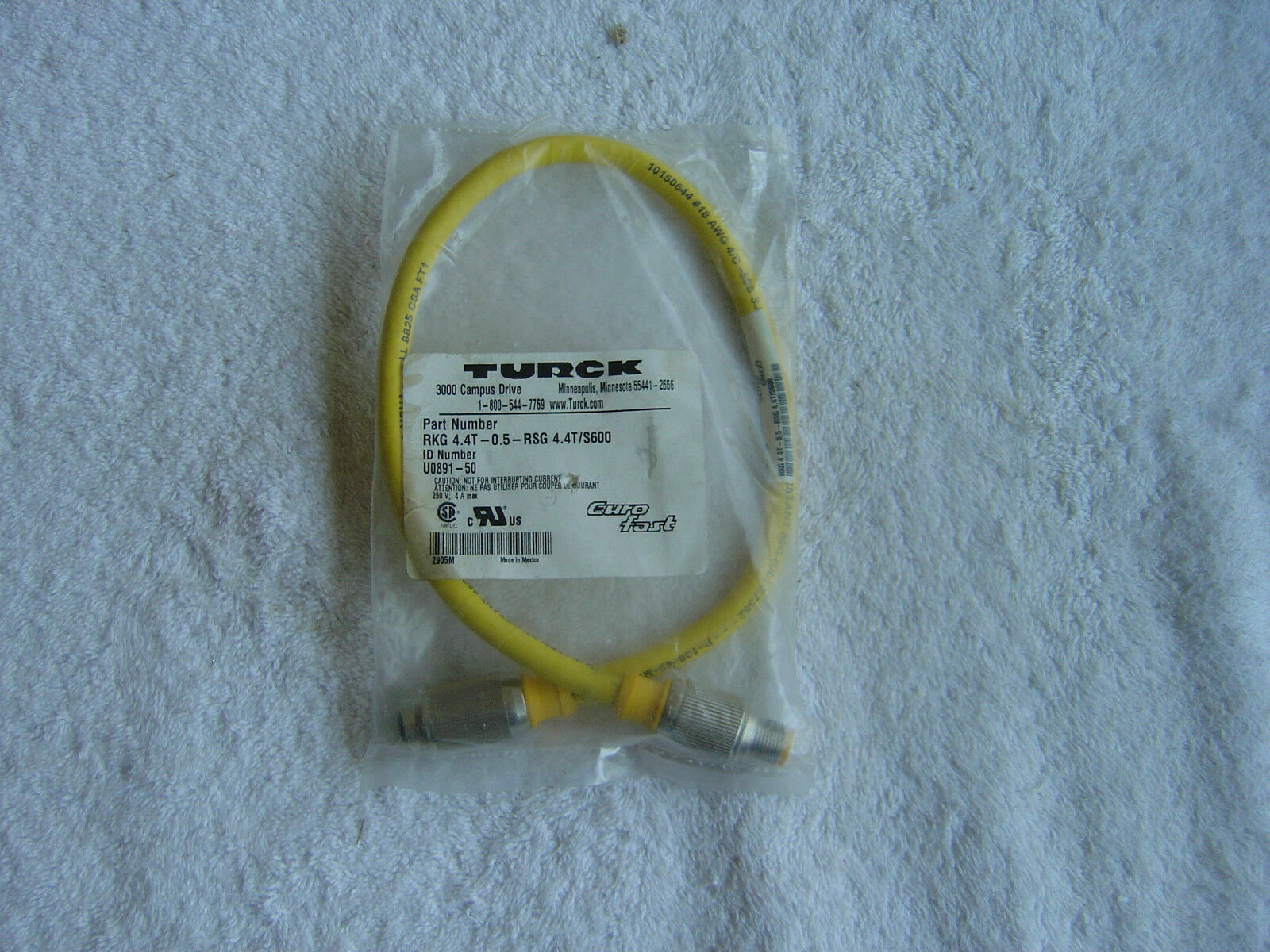 FS Turck Cordset RKG 4.4T-0.5-RSG 4.4T/S600 U0891-50 SEALED