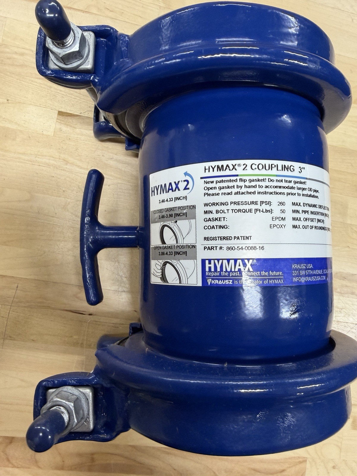 HYMAX 2 Coupling 860-54-0088-16 3″ Pipe Fitting 3.46-4.33 Inch Range