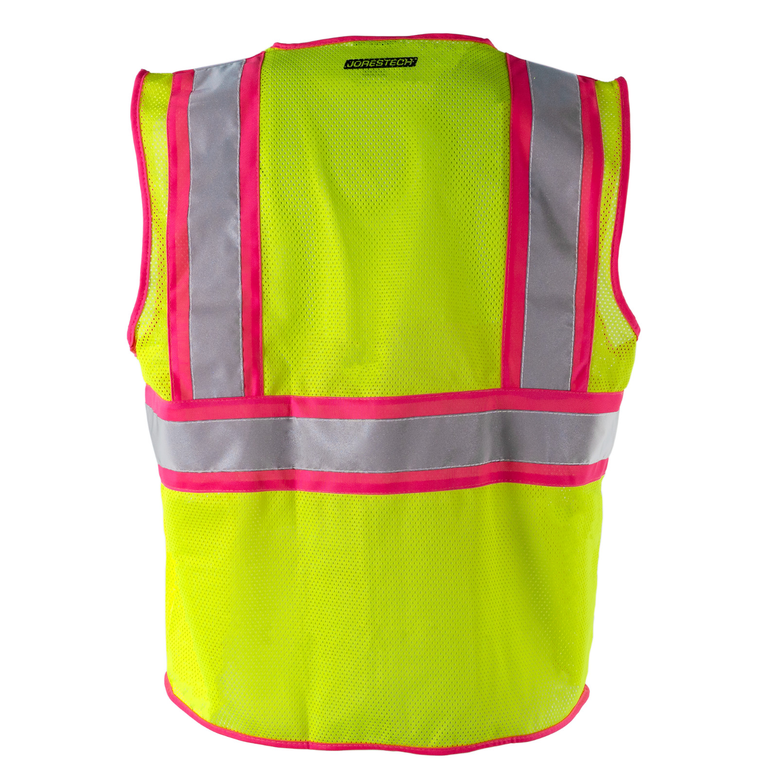 Class 2 Reflective Two Tone Safety Vest Pockets, Lime/pink outline Jorestech