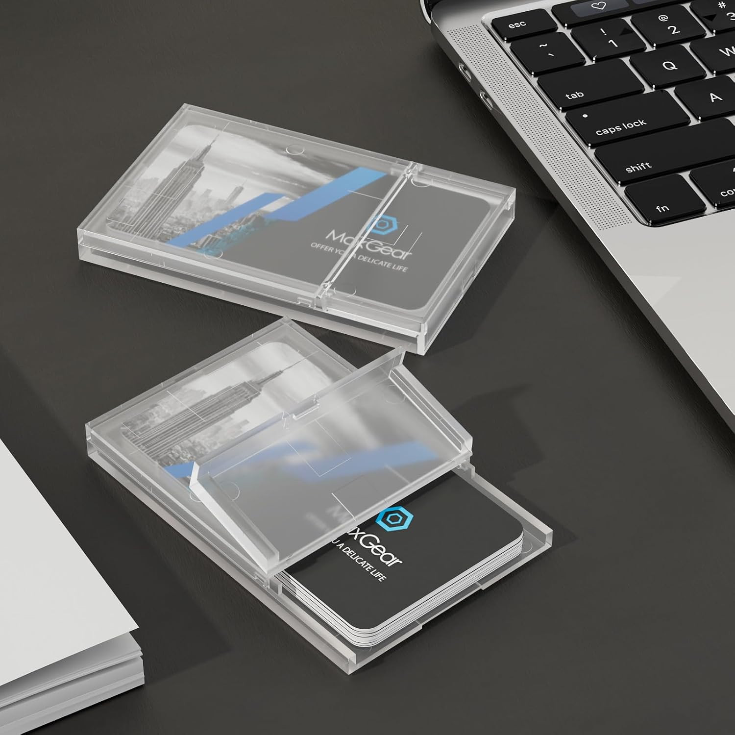 Plastic Business Card Holder 3 Pack | Slim Portable Clear Business Card Case for