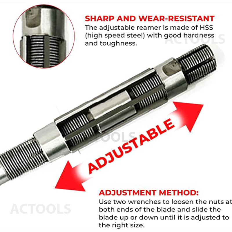 Adjustable Hand Reamer 8 Pcs Set H-4 to H-11 Sizes 15/32 To 1.1/16 ‘USA ACTOOLS
