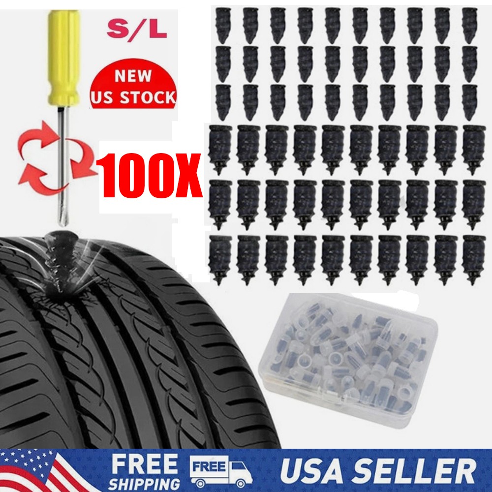 100X Puncture Repair Screw Nails&Tire Patch Plug FIX Car Tubeless Vacuum Tyre US
