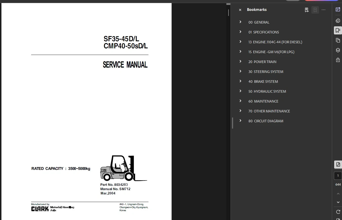 CLARK CMP50L FORKLIFT OPERATORS SERVICE REPAIR SHOP MANUAL PDF ON USB