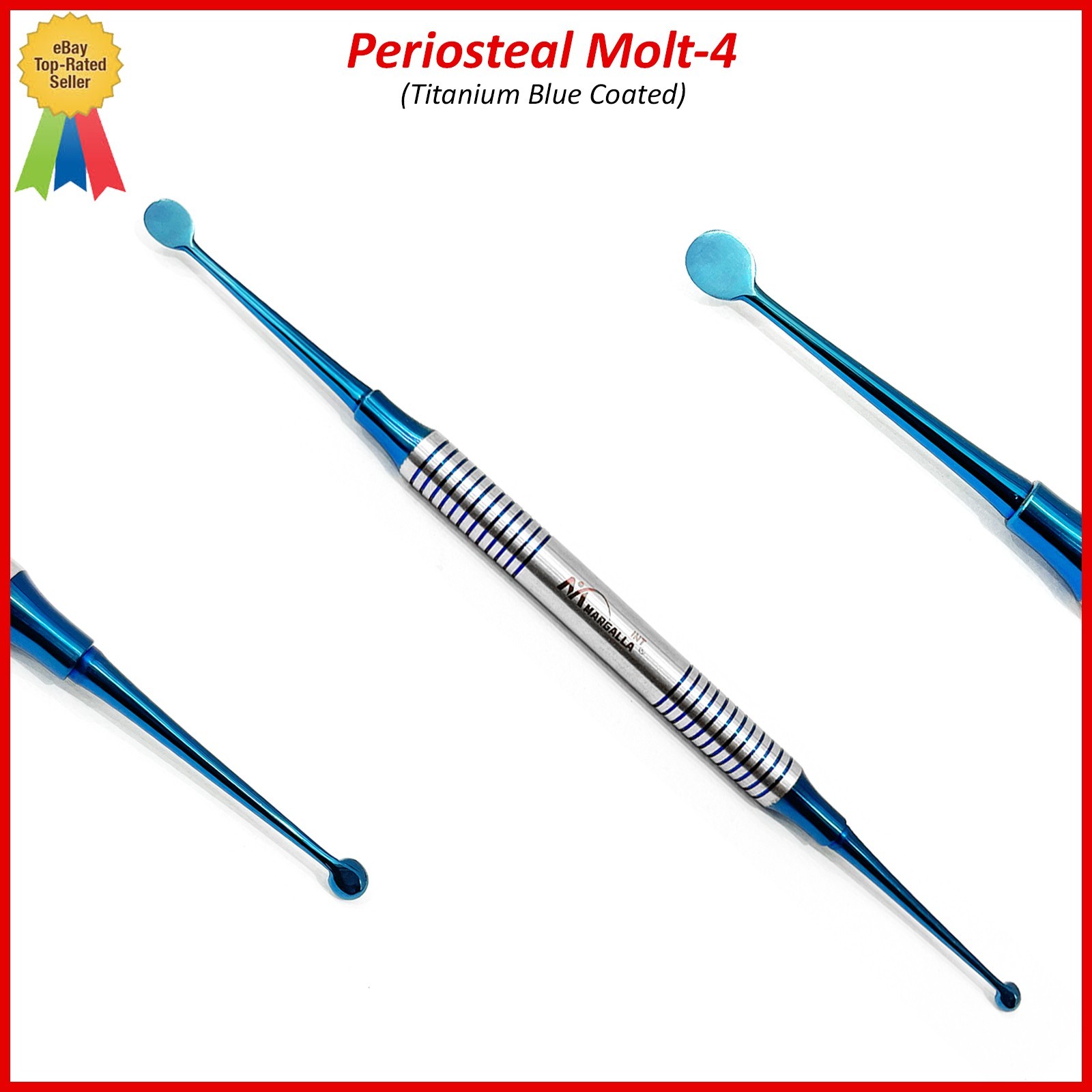 Dental Periosteal Elevator Molt # 4 Blue Titanium Coated Double Ended German Gr