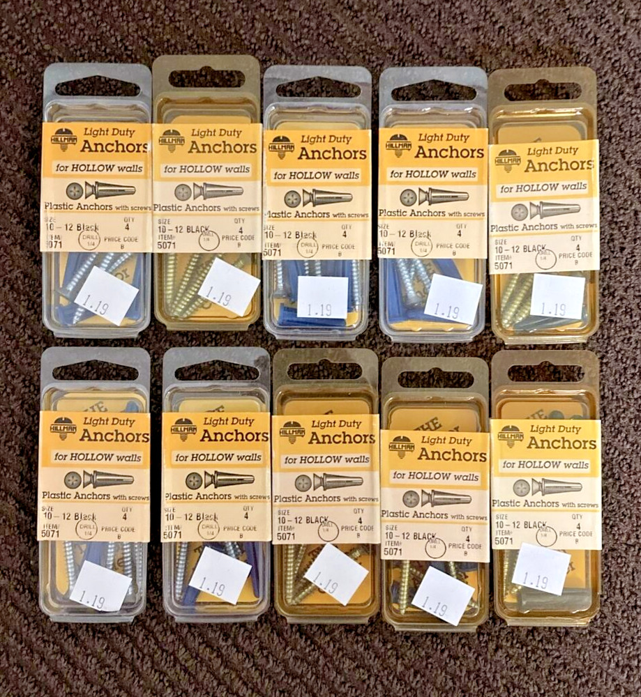 Hillman #5071 light duty anchors, #10 – 12 x 1″, 4 pcs/pack x 10 packs