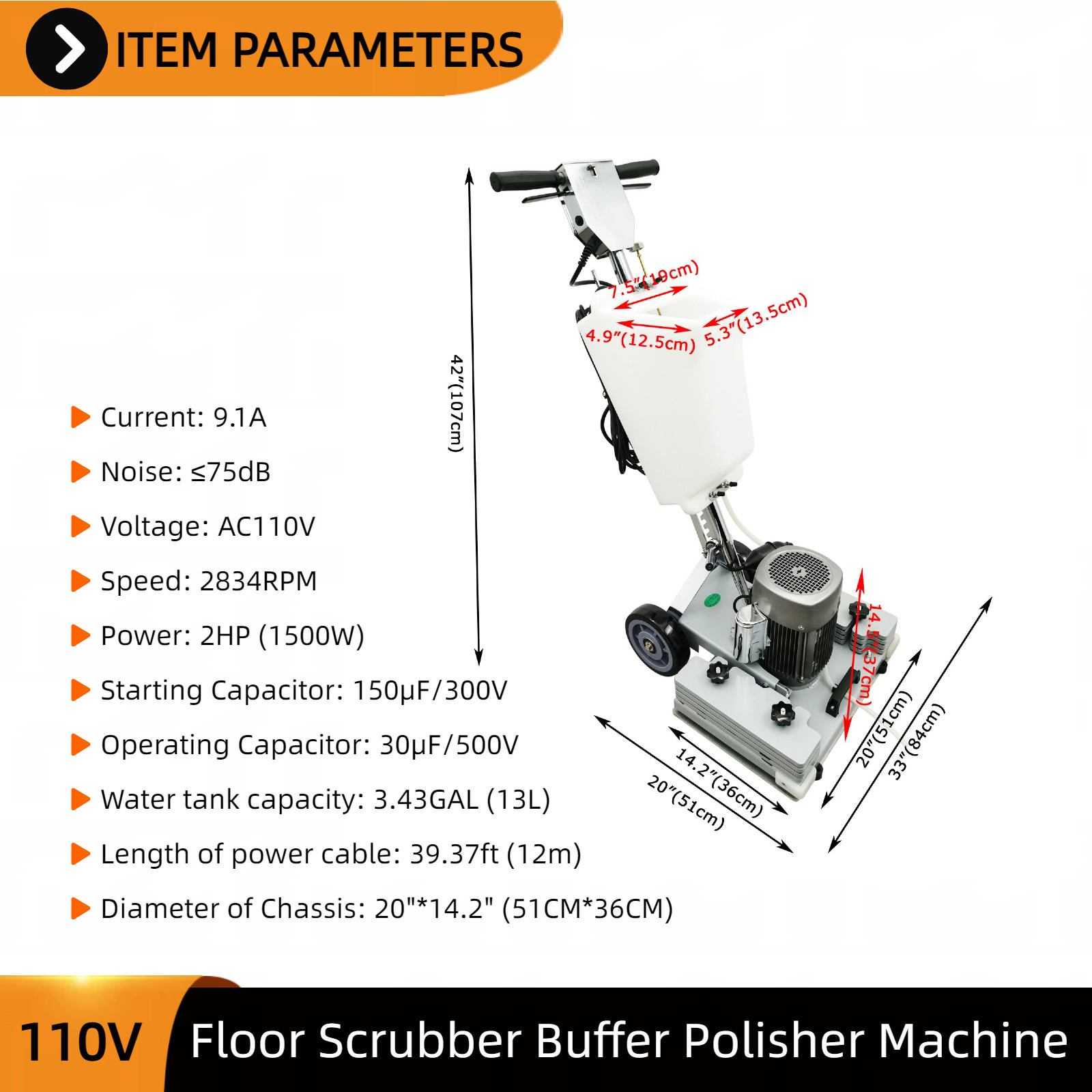 110V Floor Scrubber For Hard Floor Cleaning Marble Polishing & Carpet Washing