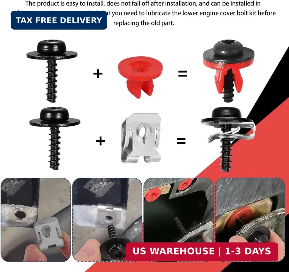 10 Sets T30 Engine Splash Shield Guard Undertray Cover Screws Bolt Nut Clip Kit,