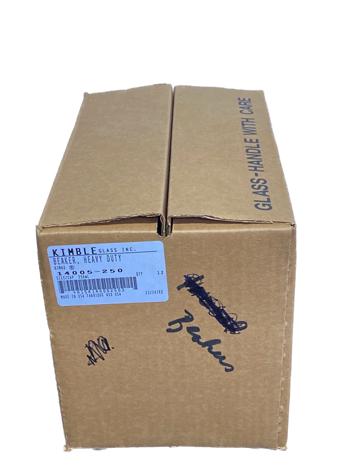 (12) KIMAX Glass 250mL Heavy Duty Graduated Low Form Griffin Beakers 14000-250