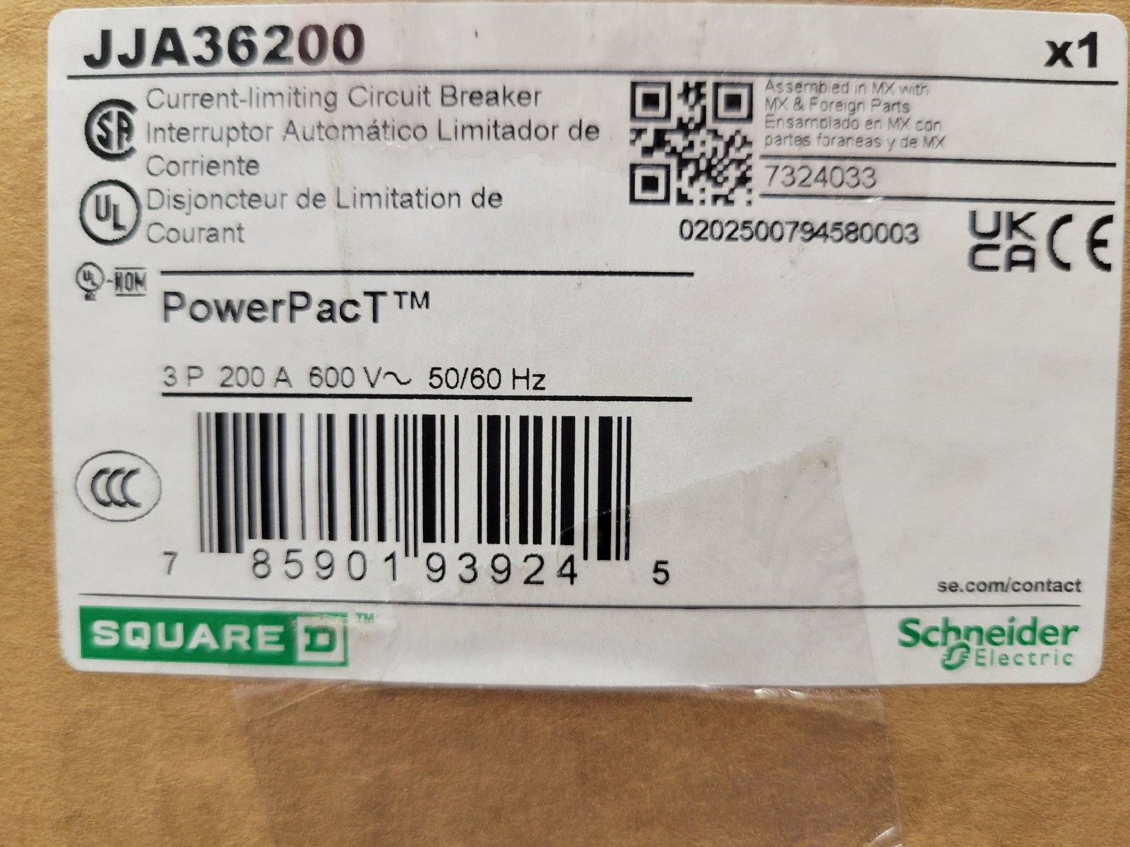 Square D JJA36200 I-Line Circuit Breaker 200A 3P 600V