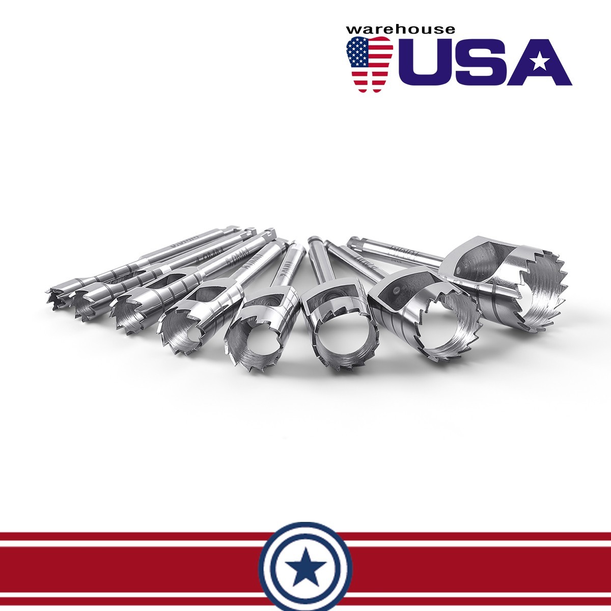 8PCS Dental Trephine Drills Kit Surgery Bur holder Bur Holder AZDENT