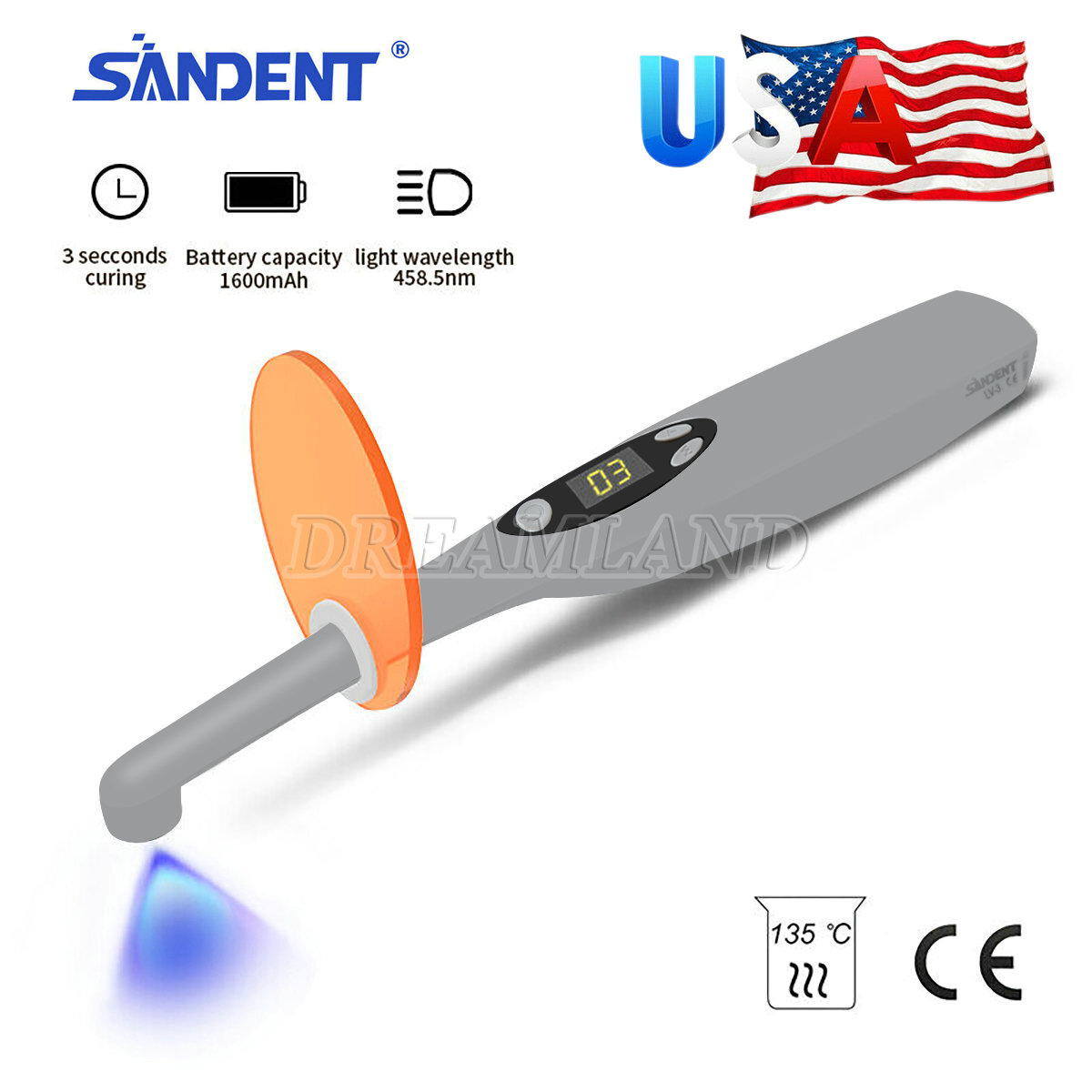USA Dental Wireless Curing Light 1 Second Resin Cure LED Lamp