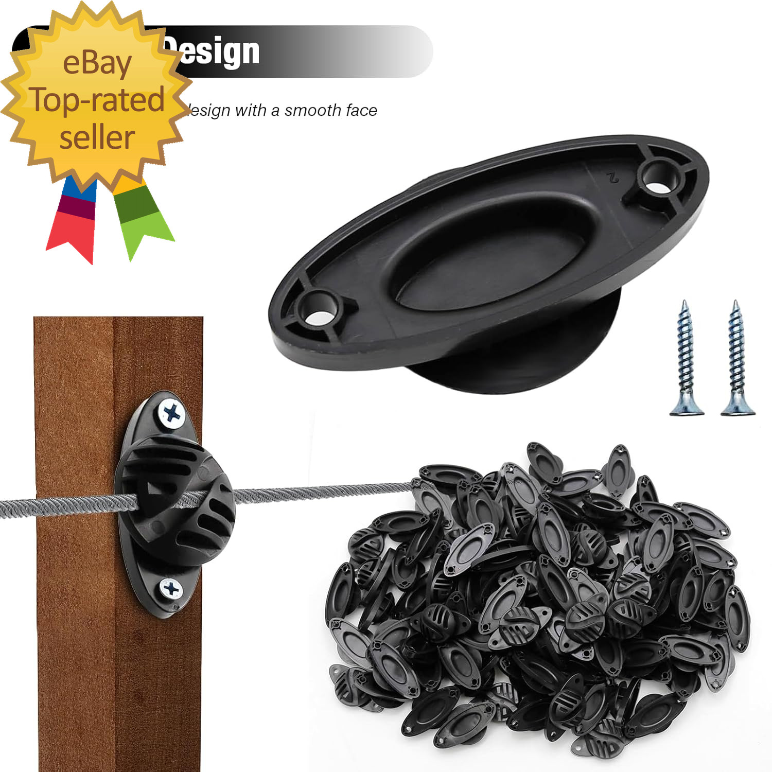 100 PCS Electric Fence Insulator with Screws, Black Wood Post Polywire Insulator