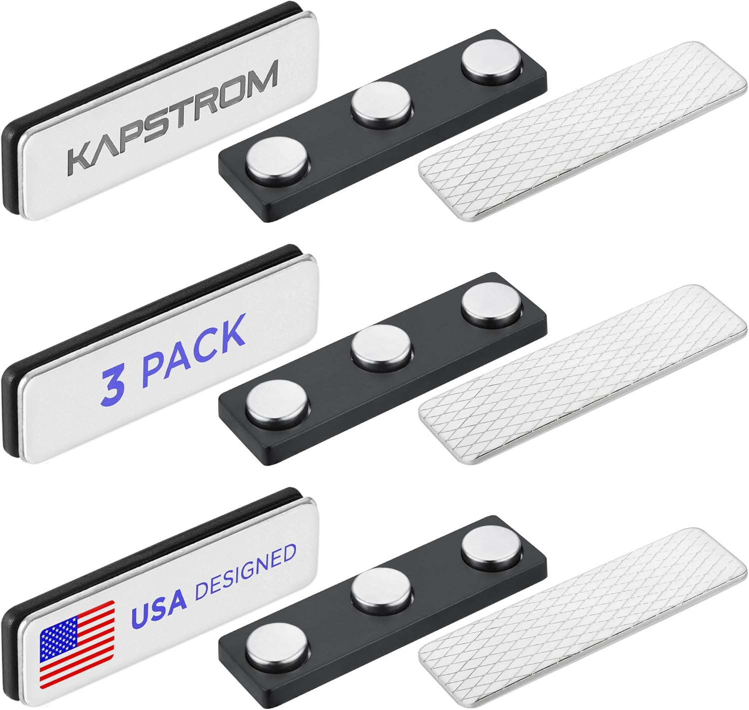 Premium Name Tag Magnets – 3 Pack, 1.75 X 0.5 Inches – Stronghold Neodymium Magn