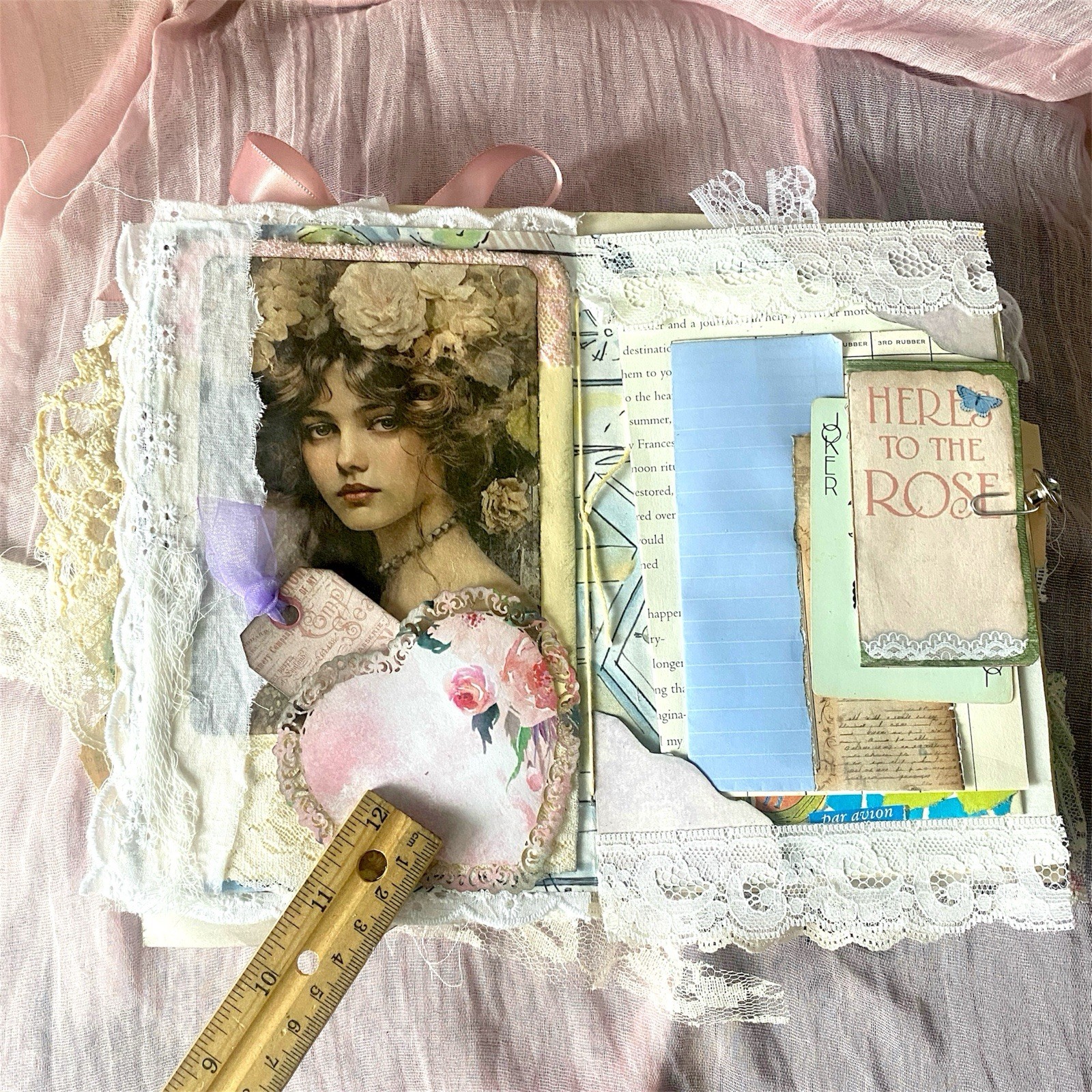 Handmade Shabby Chic Layered Junk Journal – Romantic Floral Scrapbook Diary Book
