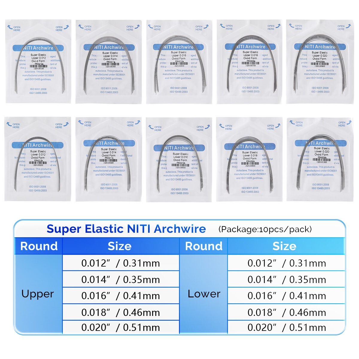 US AZDENT Dental Orthodontic Brackets Braces/Super Elastic Niti Arch Wire Ovoid