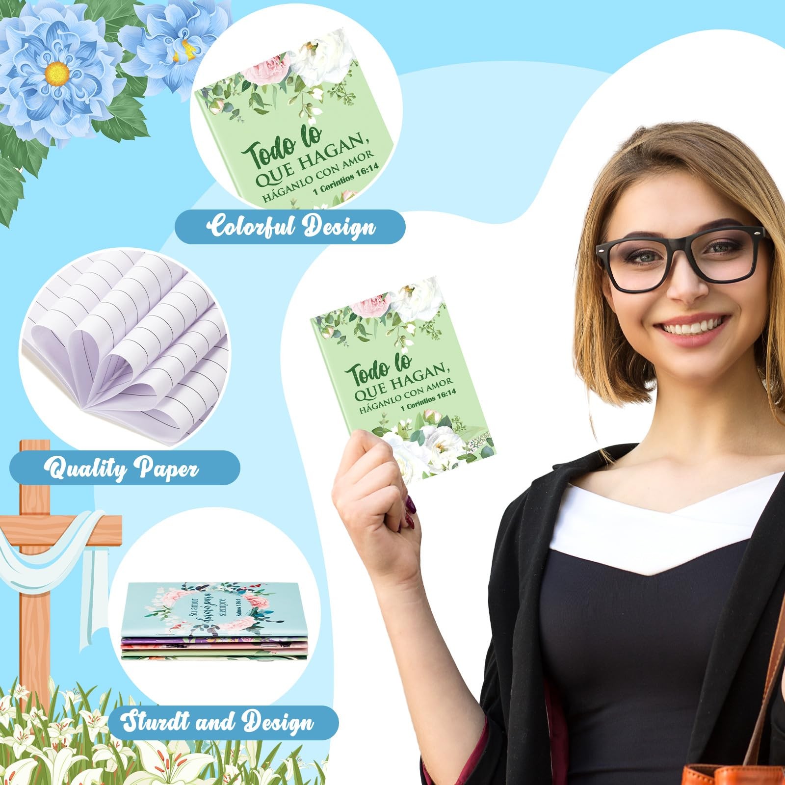 50pcs Small Spanish Christian Notebooks, Mini Floral Pocket Notepads Gifts fo…