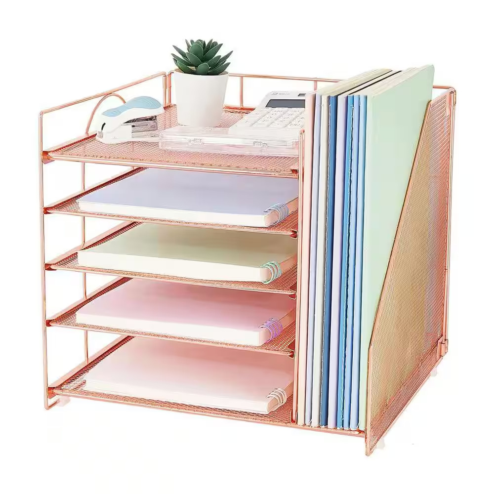 Rose Gold 12.2 In. X 11 In. Metal Desk Organizers with File Holder