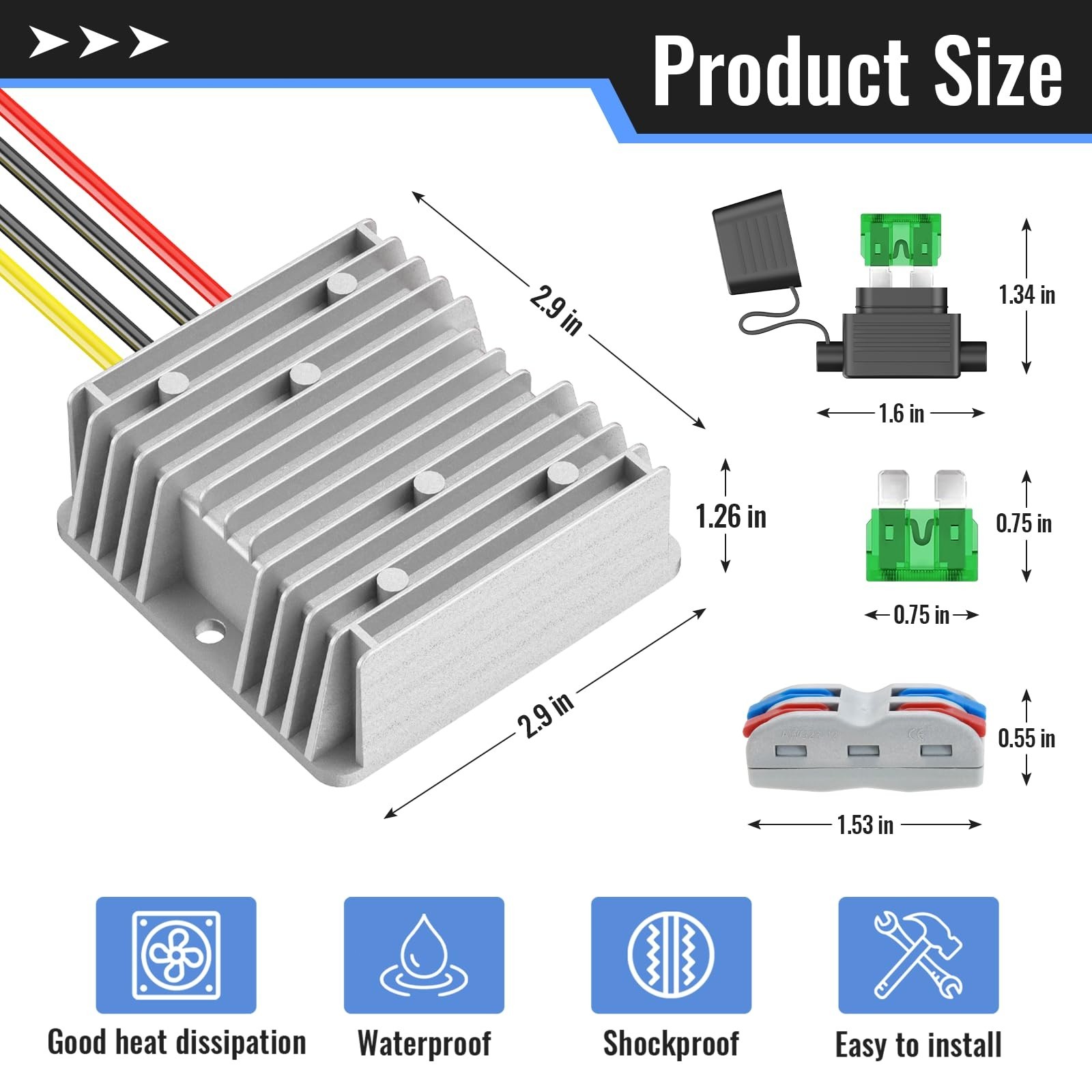 2-pack 48v 36v to 12v Converter 20A 240W Step Down Reducer for Golf Cart RV