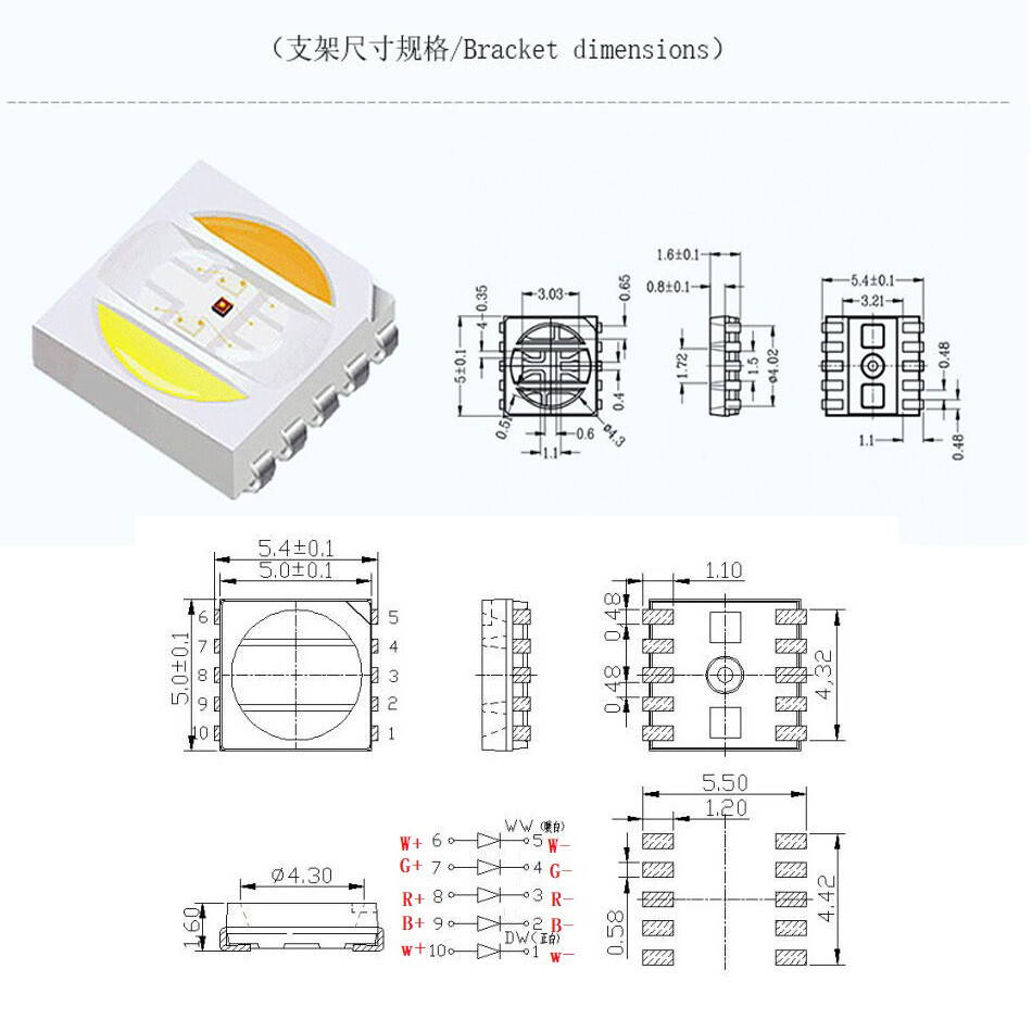 5050 RGB+CCT LED Chip RGBW WW 5 in 1 SMD Beads white+warm white+RGB 50 -1000PCS