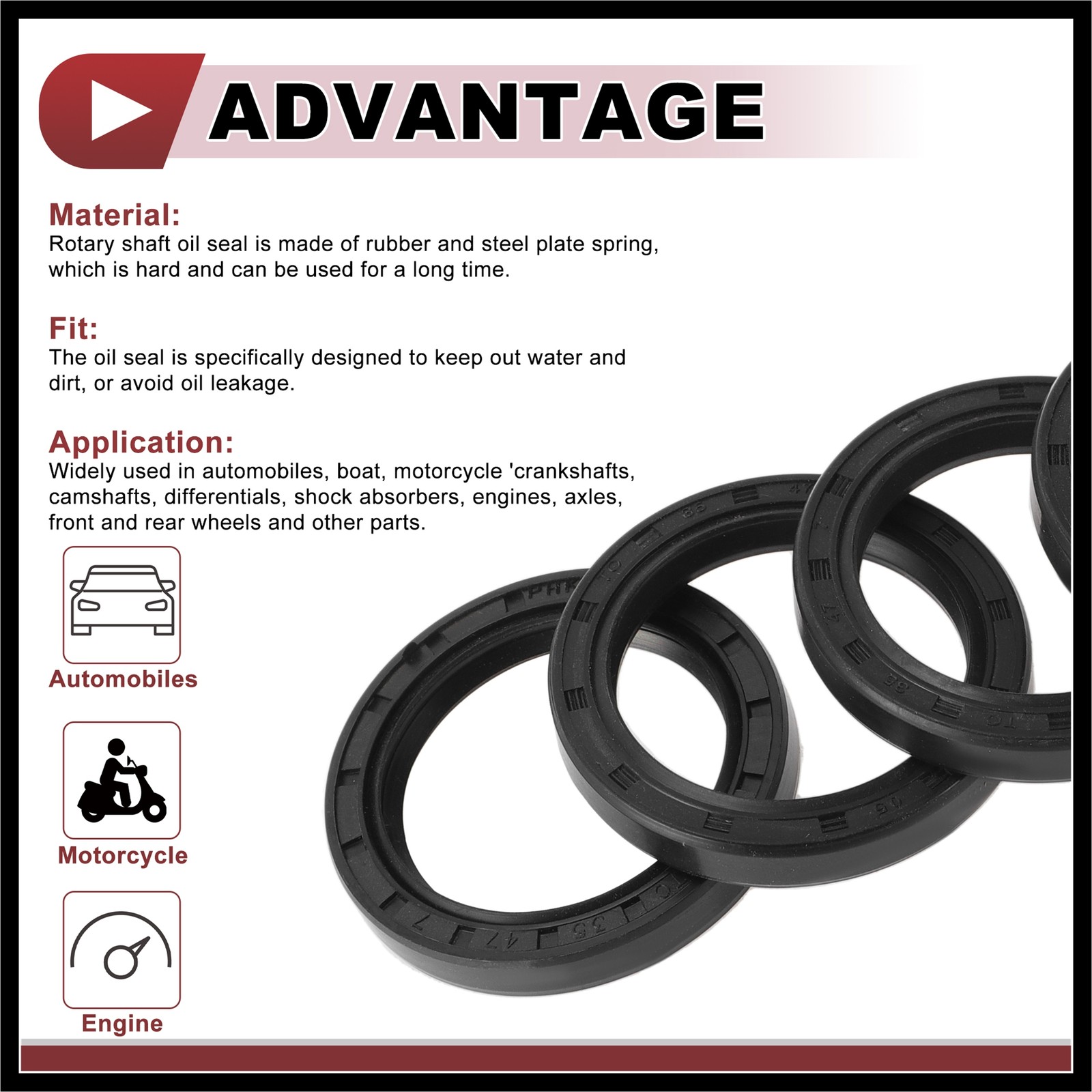 Rotary Shaft Seal Oil Seal Nitrile 70 Durometer Rubber 35x47x7mm Black 5Pcs