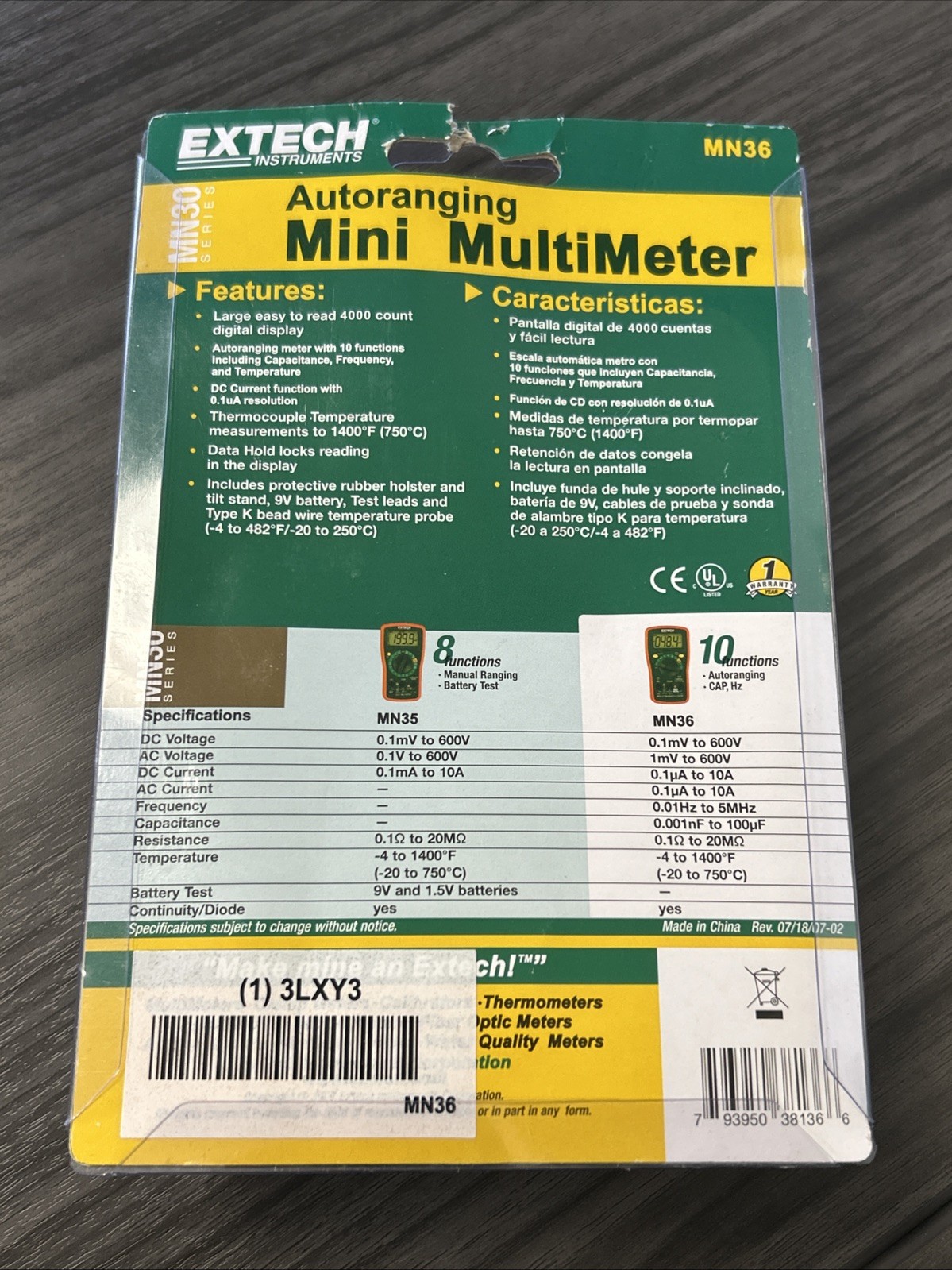 Extech MN36 MiniTec Autoranging Digital Mini Multimeter – 600 V AC/DC, 10 A