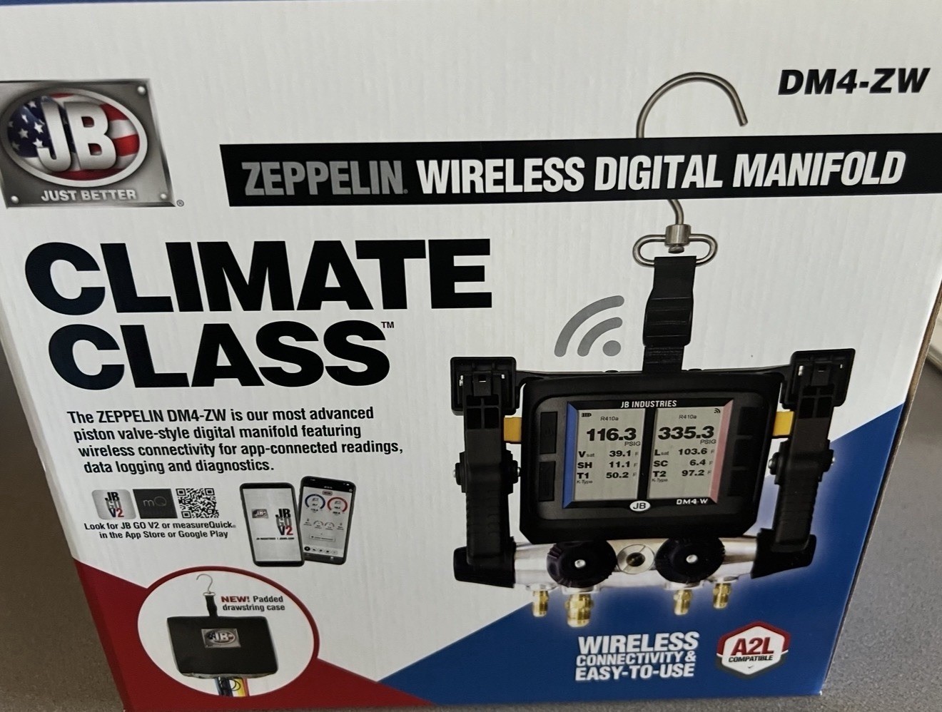 JB Industries Zeppelin DM4-ZW Wireless Digital Manifold Gauge, 4-Valve for HVAC