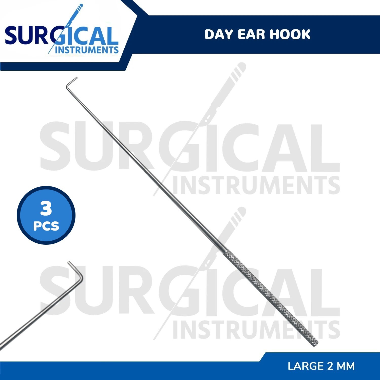 3 Pcs Day Ear Hook 6.5″ Large 2 MM ENT Surgical Instruments German Grade
