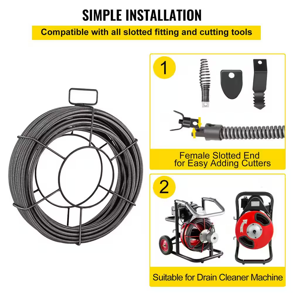 Drain Cleaning Cable 75 Ft. X 1/2 In. Solid Core Cable Sewer Cable Drain Auger C