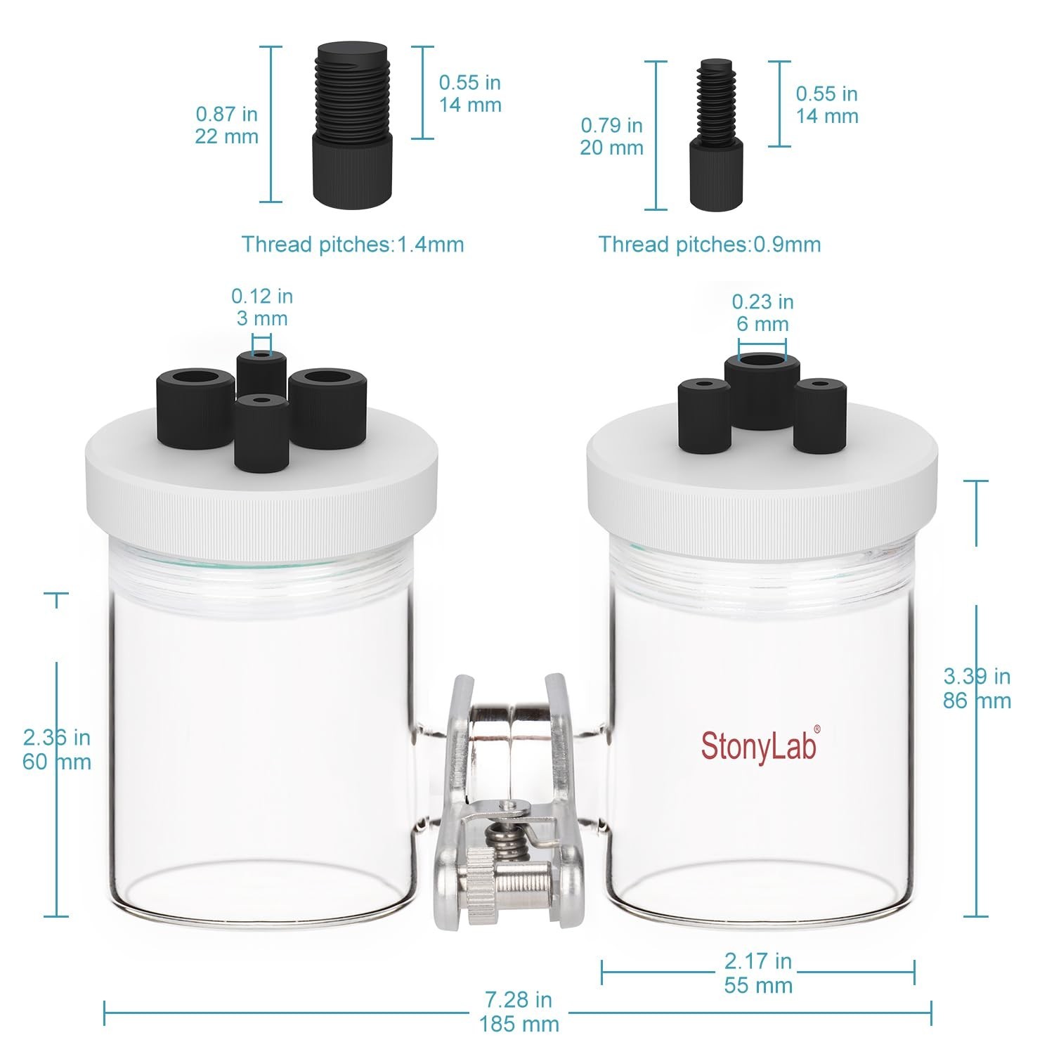 stonylab H-Type Electrolytic Cells, Borosilicate Electrochemical Cell with Do…