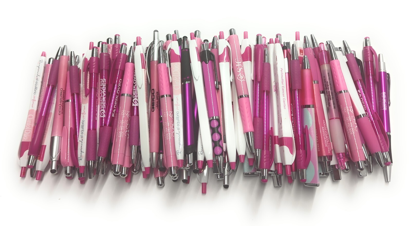 Bulk Misprint Pen Lots: 500 count mixed PINK/ ROSE/ MAGENTA Ballpoint Click Pens