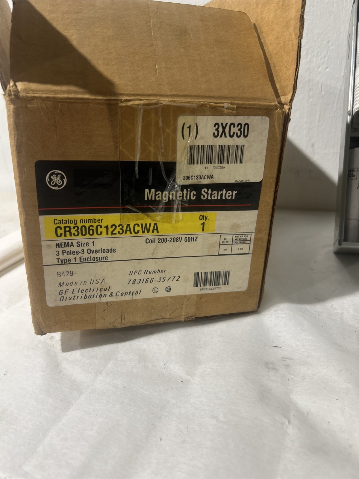 GE Magnetic Starter Cr306c123acwa . 300- Line Control. Ac Or Dc Thermal Overload