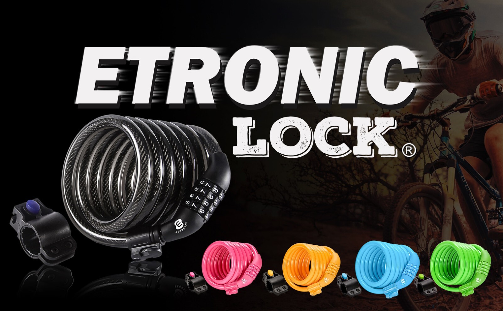 2-Pack ETRONIC 6 ft. Bike Lock Cable, Resettable Combo, Anti-Theft Security, BK