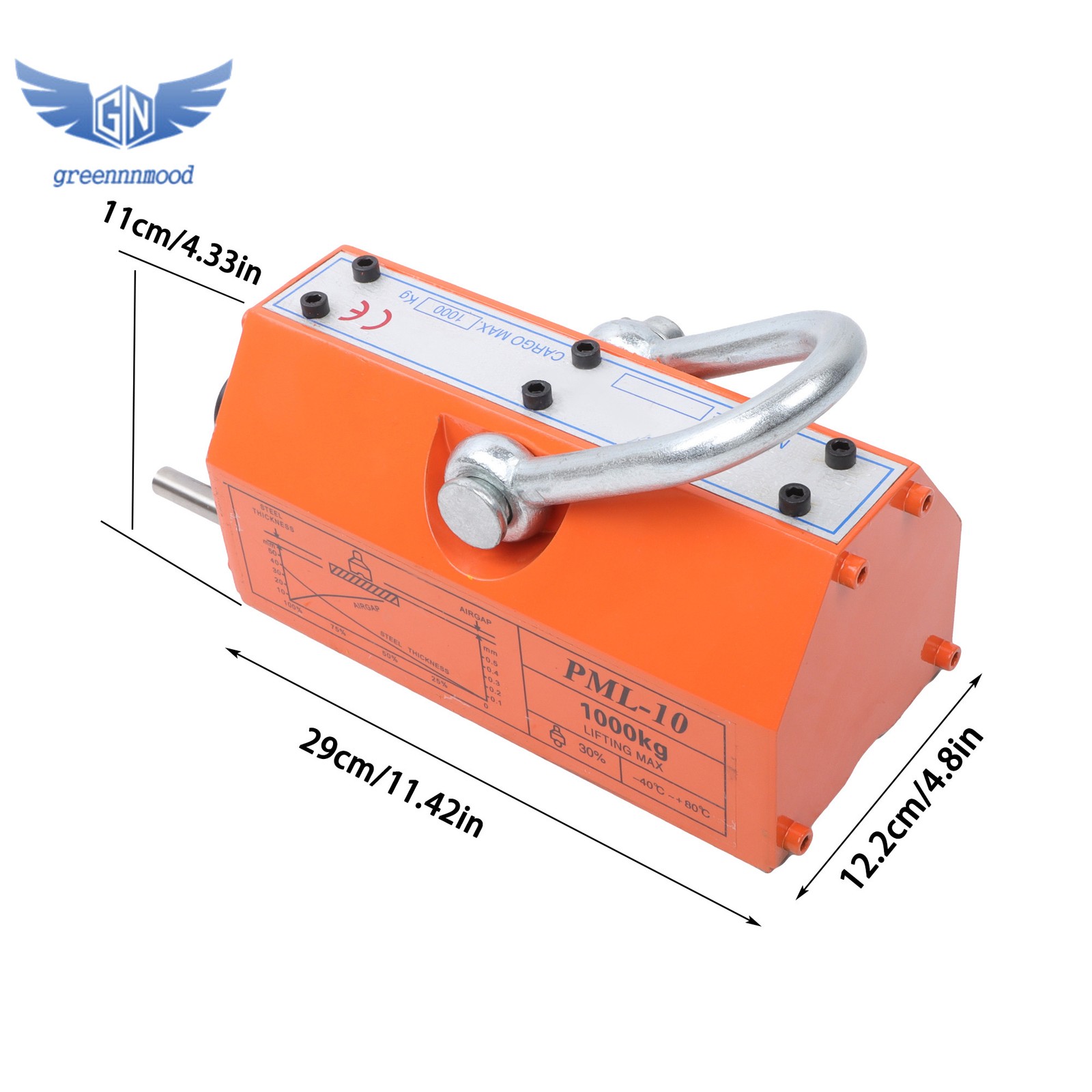 Magnetic Lifter Lifting Magnet Hoist 2200 lbs/1000 kg 2 Safety Factor Orange