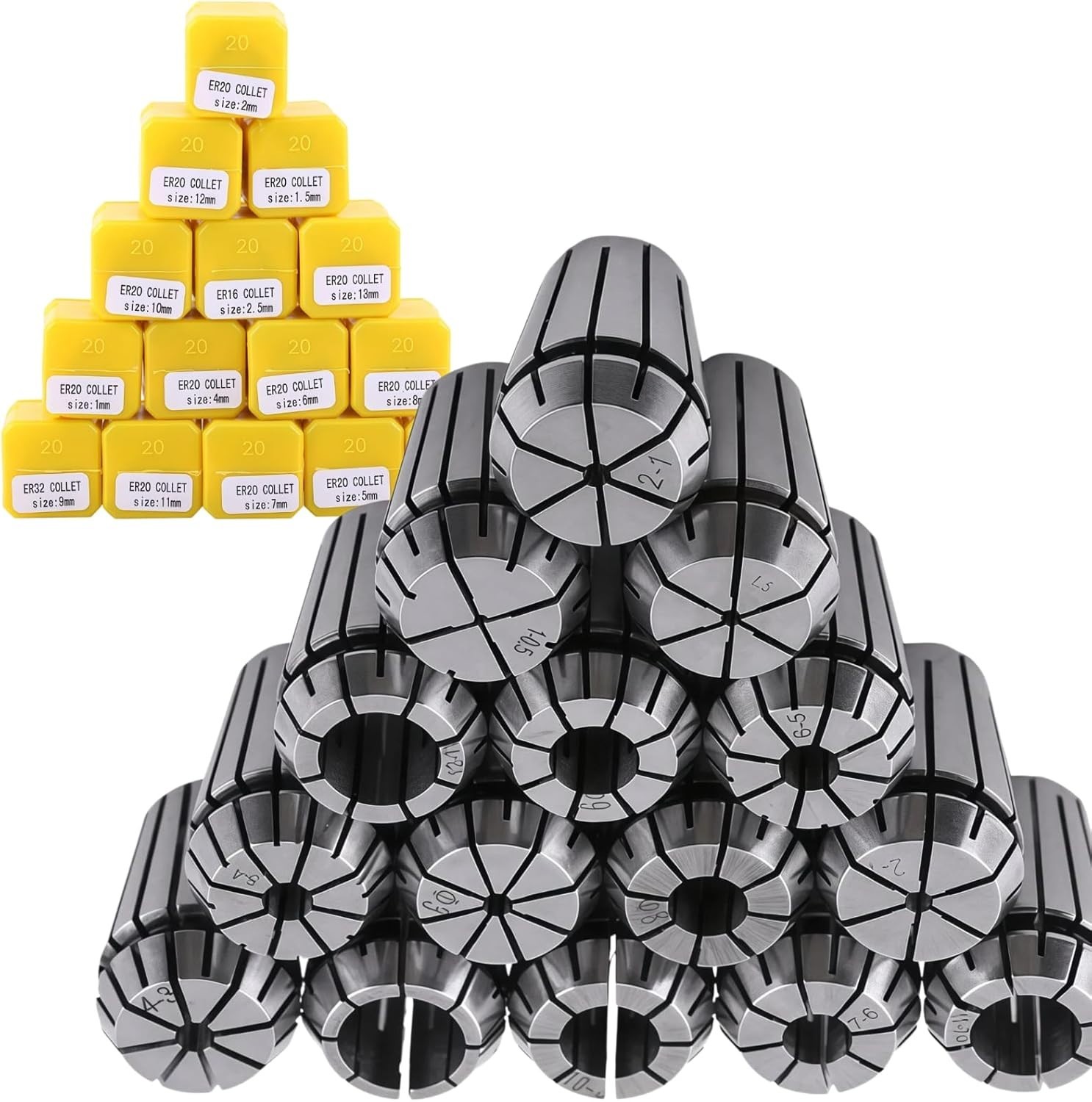 15pcs ER20 Collet Set 1mm-13mm Metric Collets,Steel ER20 Spring C