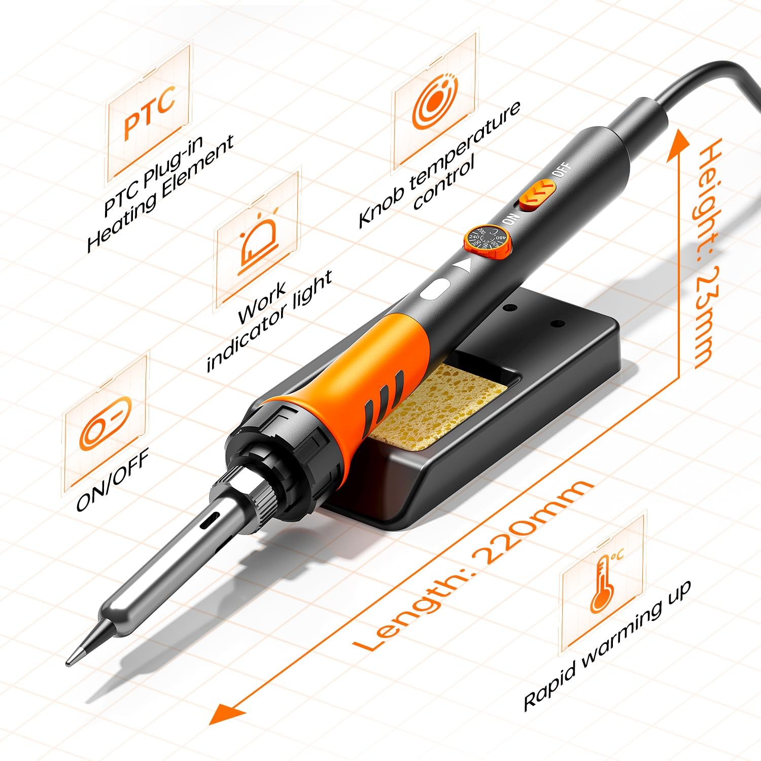 60W Adjustable Temperature Soldering Iron Kit – 9-in-1 With 5 Tips, Orange