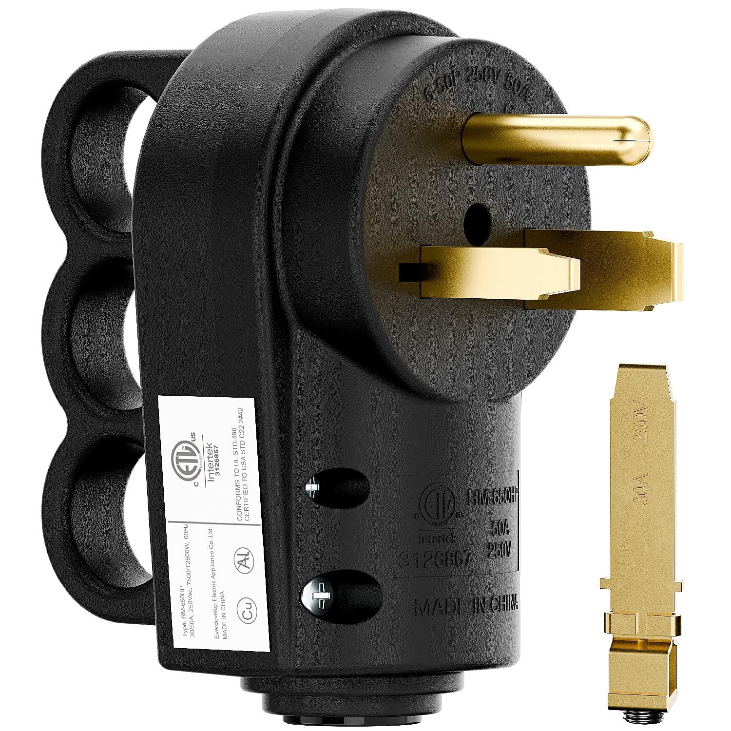 2-in-1 Nema 6-50P/6-30P Welder Plug, ETL Listed, 30A/50A 250V, Black, 3-Prong…