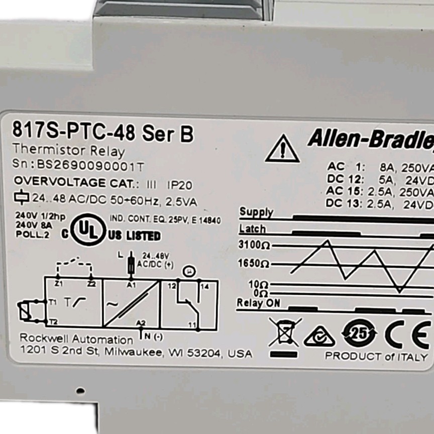 Allen Bradley 817S-PTC-48 Ser B MachineAlert Thermistor Monitoring Relay 24-48V
