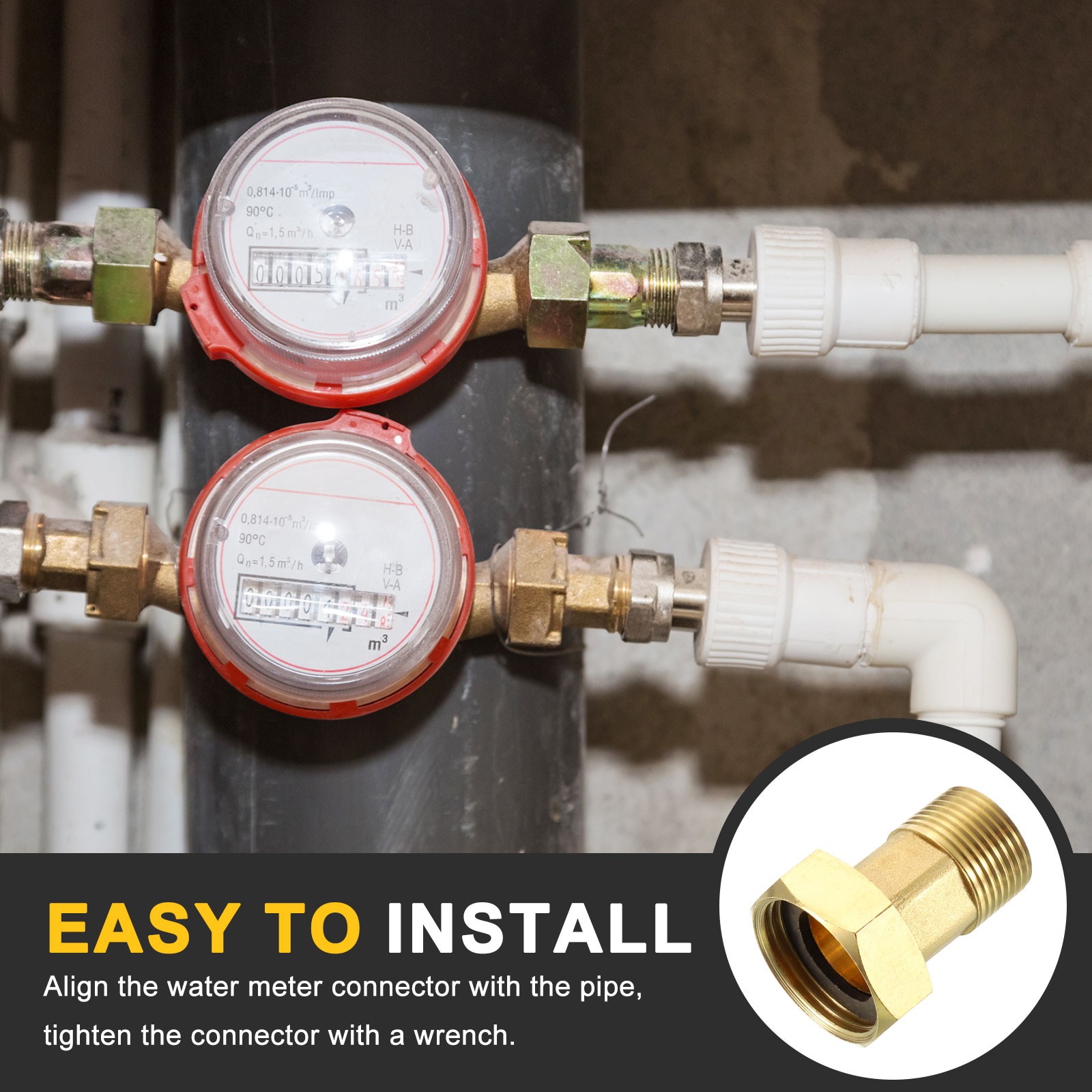 2Pcs Brass Water Meter Pipe Fittings G3/4″ Male x G1″ Female Thread