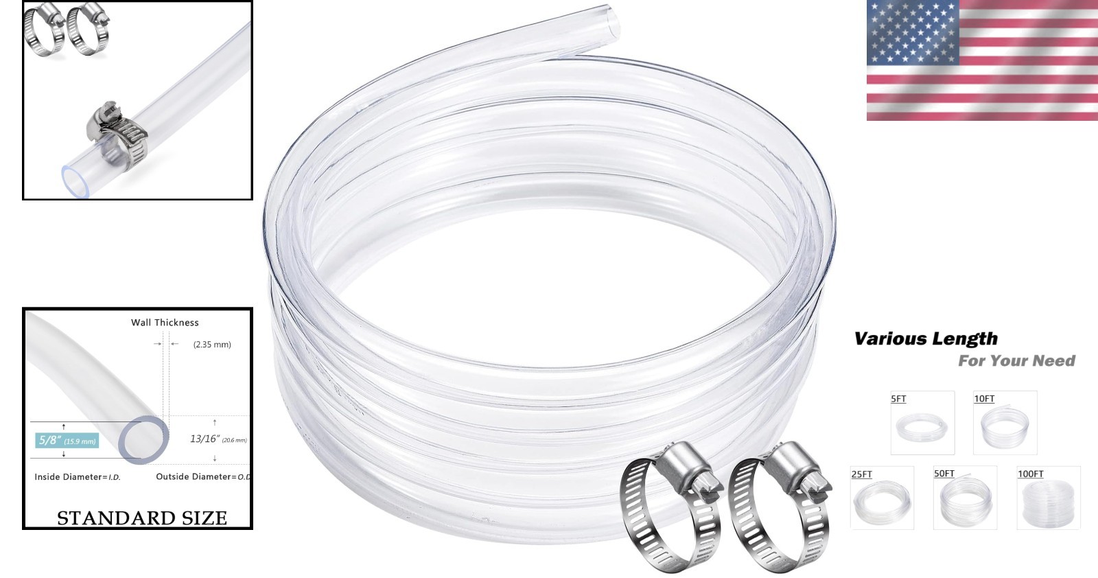 25 ft Heavy-Duty Clear Vinyl Hose – 5/8” ID, Perfect for Aquariums & Irrigation