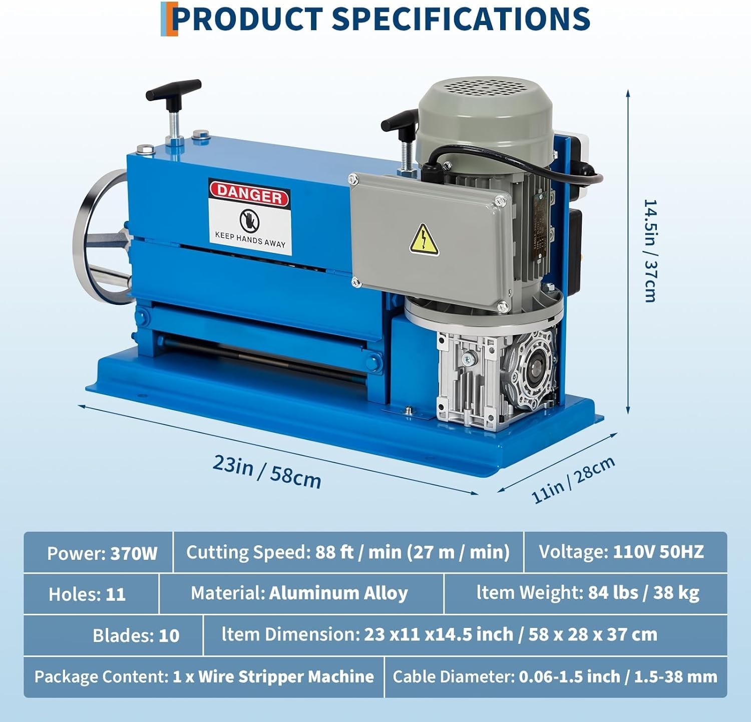 Electric Wire Stripping Machine Portable 0.06″-1.5″ Scrap Cable Stripper 370W