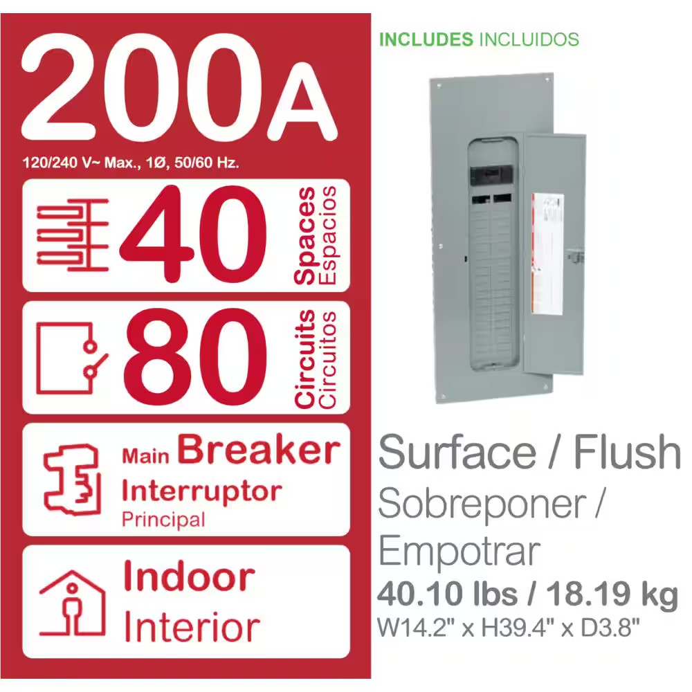 Square D Main Breaker 200 Amp 40-Space 80-Circuit Plug-On Neutral Load Center