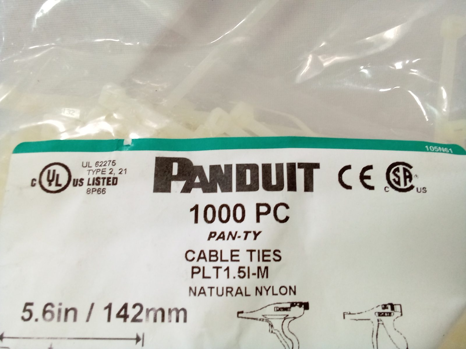 Panduit PLT1.5I-M Cable Ties Pan-Ty 5.6″ 142mm Tens.40LB Natural Nylon Qty 1000