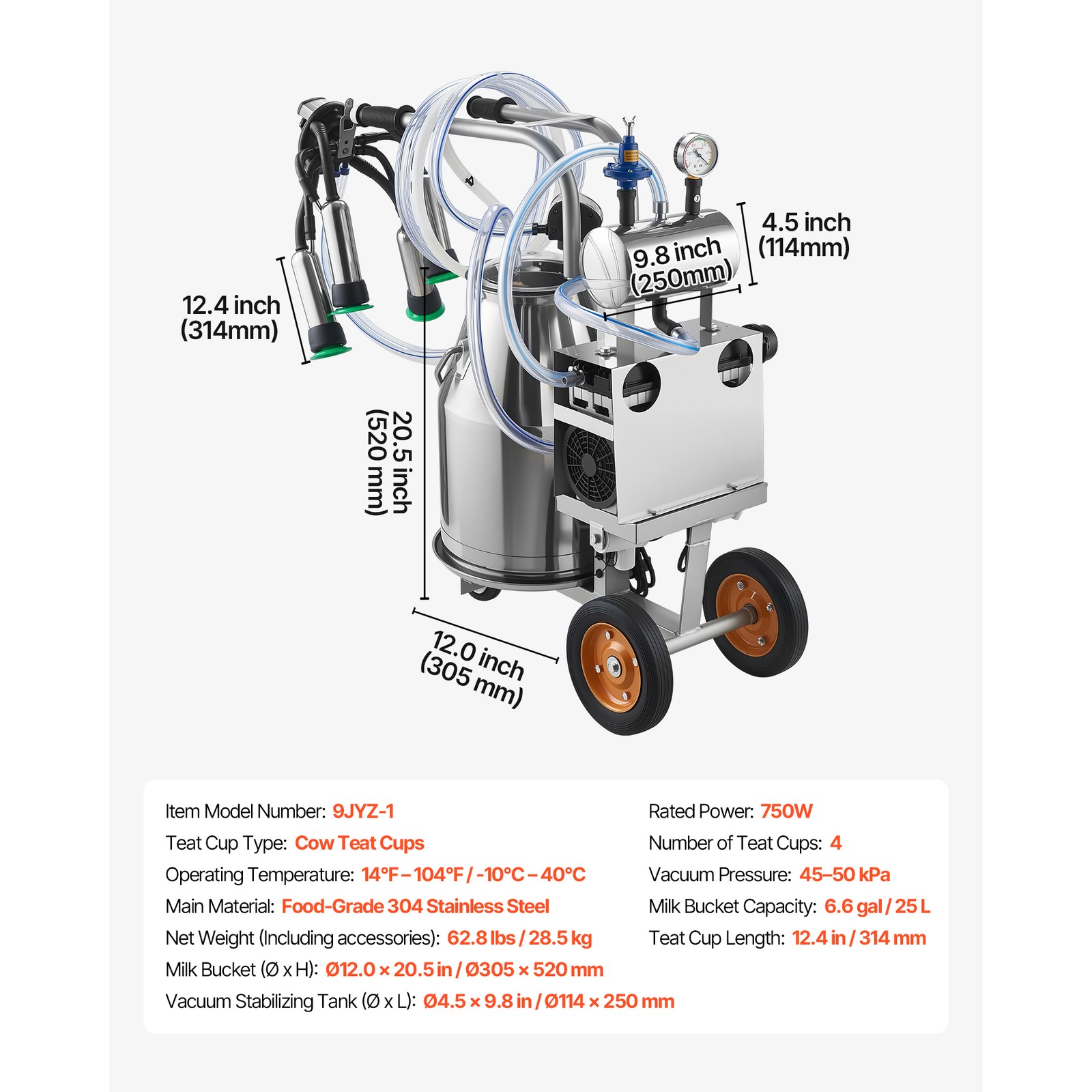 Uimoso Electric Milking Machine with 6.6 Gal / 25 L Bucket for Cows