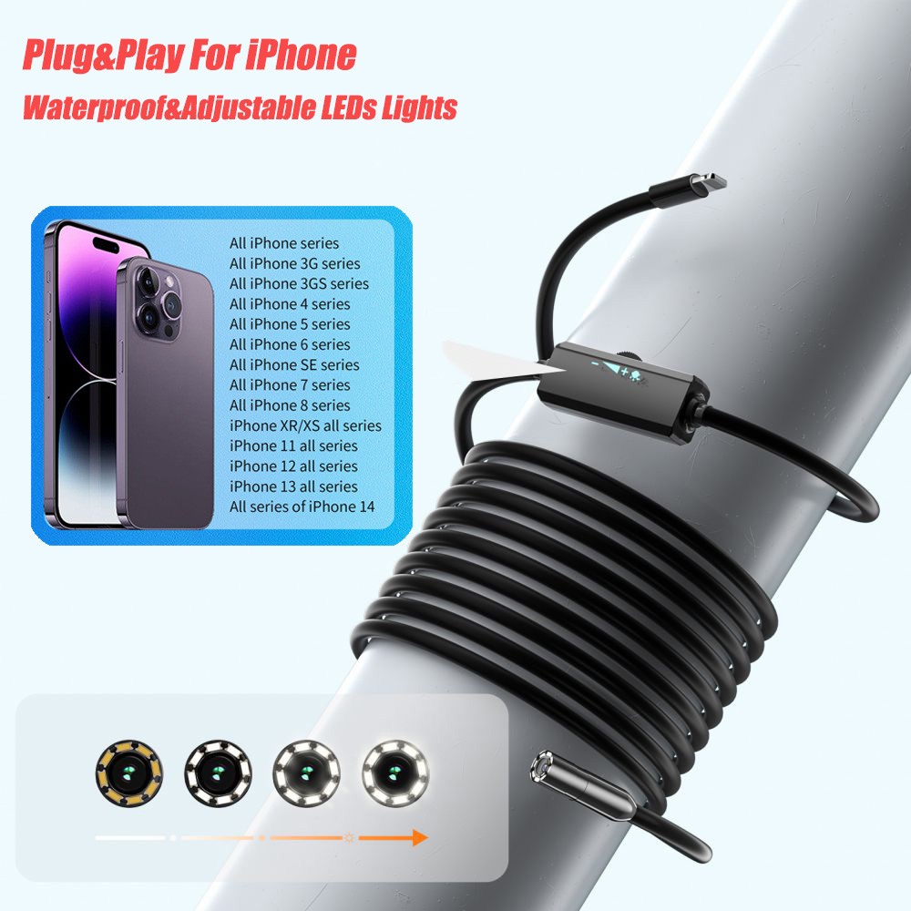 5.5mm Endoscope Inspection Camera Direct Fit iPhones/iPads/iOS/Android Borescope