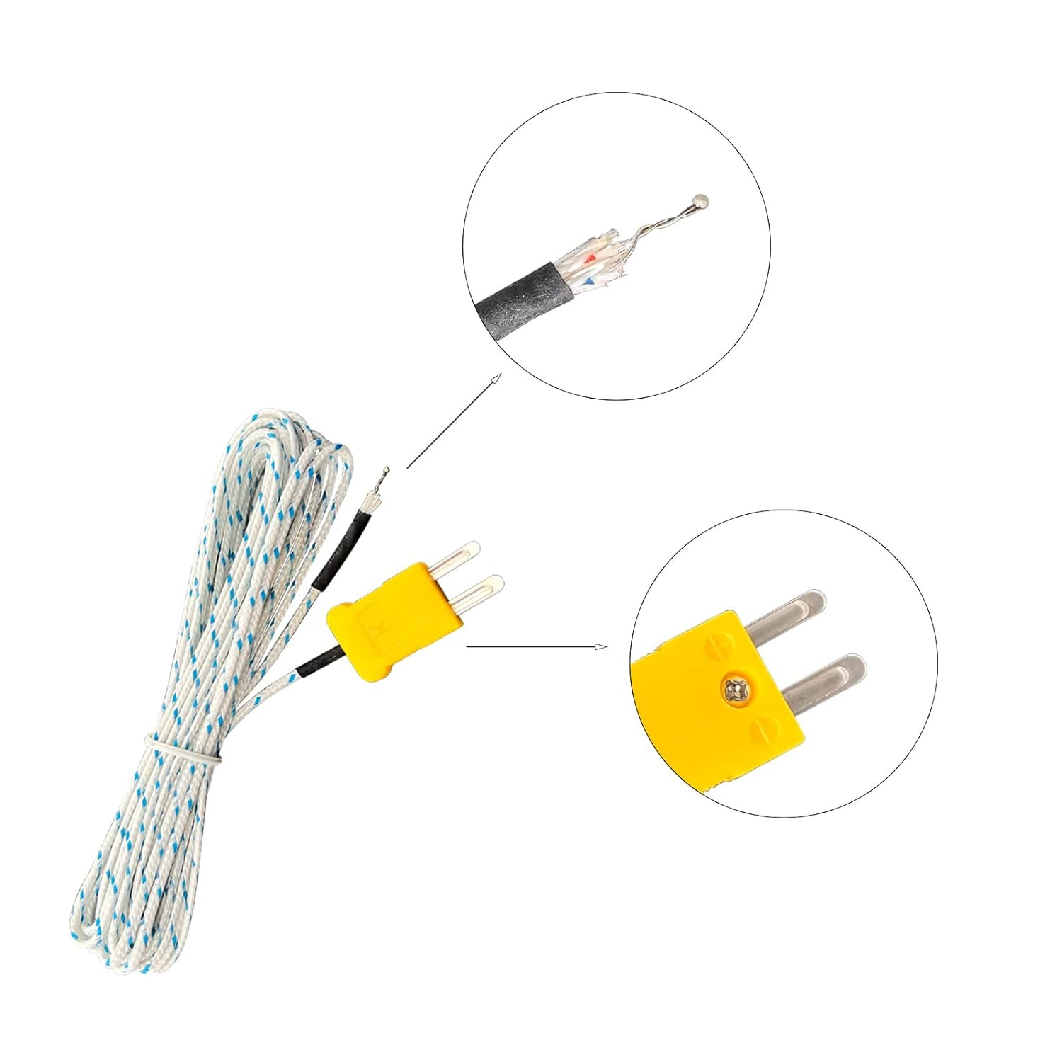 3x K-Type Mini-Connector Thermocouple Temperature Probe Sensor 2M/6.6Ft Cable US