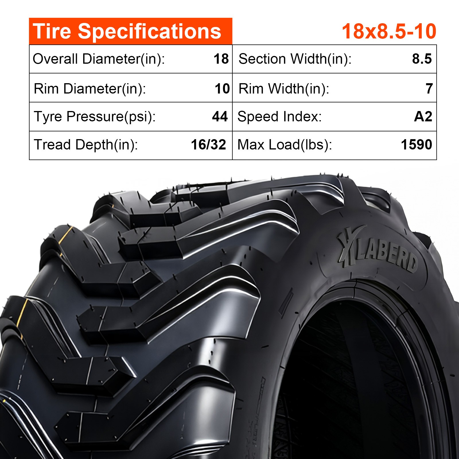 HALBERD 18×8.50-10 Skid Steer Tractor Tires 8 Ply Industrial 18×8.5×10 Tubeless