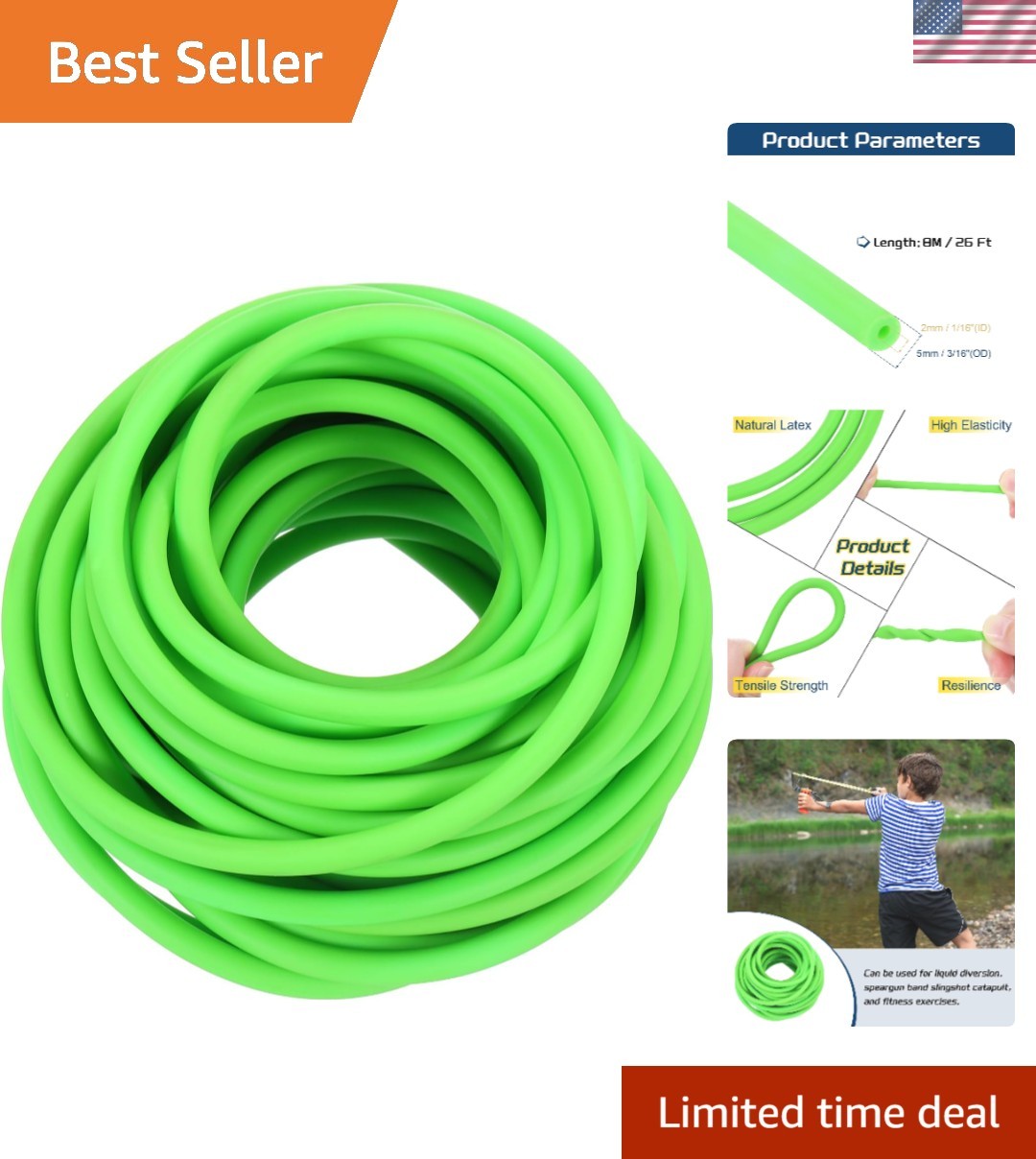 26 Ft High Elasticity Fluorescent Green Latex Tubing – Cuttable for Any Use